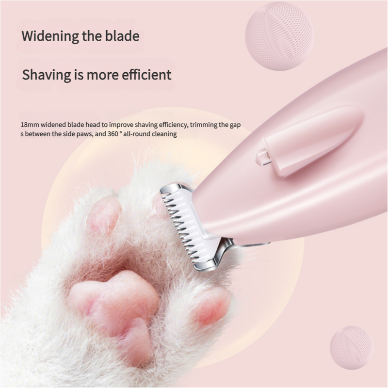 Pink Pet Hair Trimmer with LED Light, USB Rechargeable, and Battery Indicator
