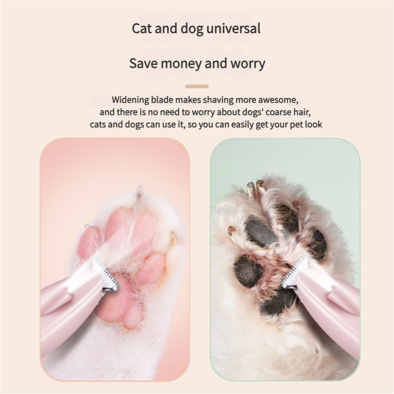 Pink Pet Hair Trimmer with LED Light, USB Rechargeable, and Battery Indicator