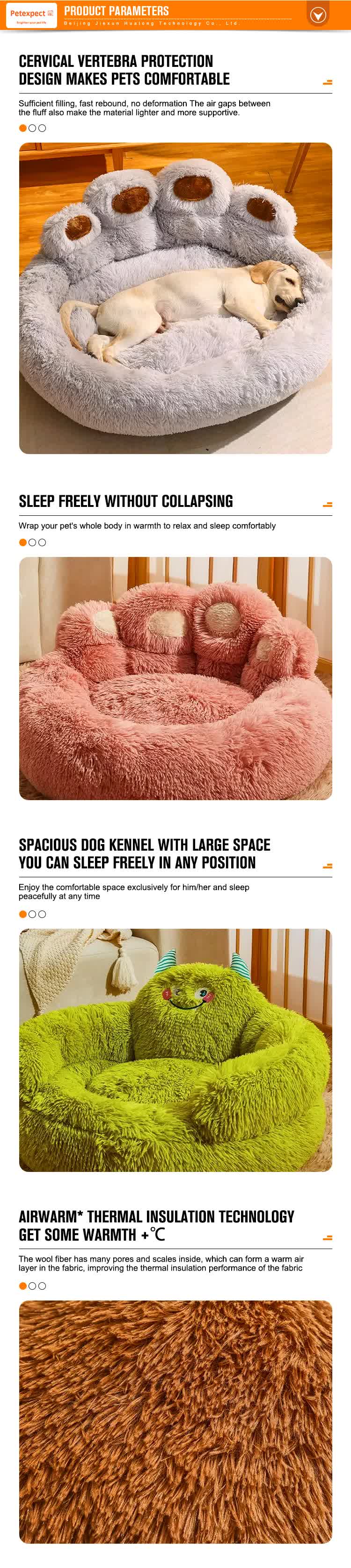 Diameter 90cm Pink Plush Dog Bed with Paw Design for Medium to Large Dogs