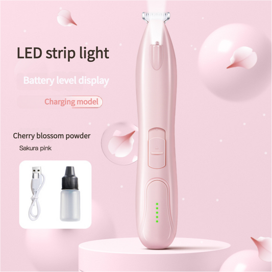Pink Pet Hair Trimmer with LED Light, USB Rechargeable, and Battery Indicator