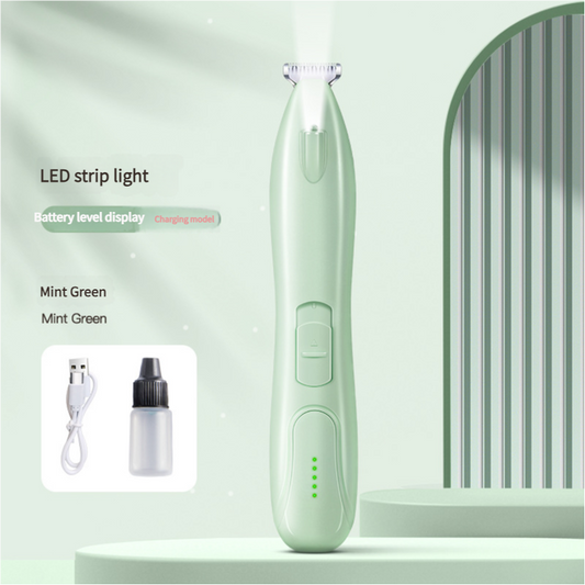 Mint Green,LED Pet Hair Trimmer with USB Charging and Battery Level Display